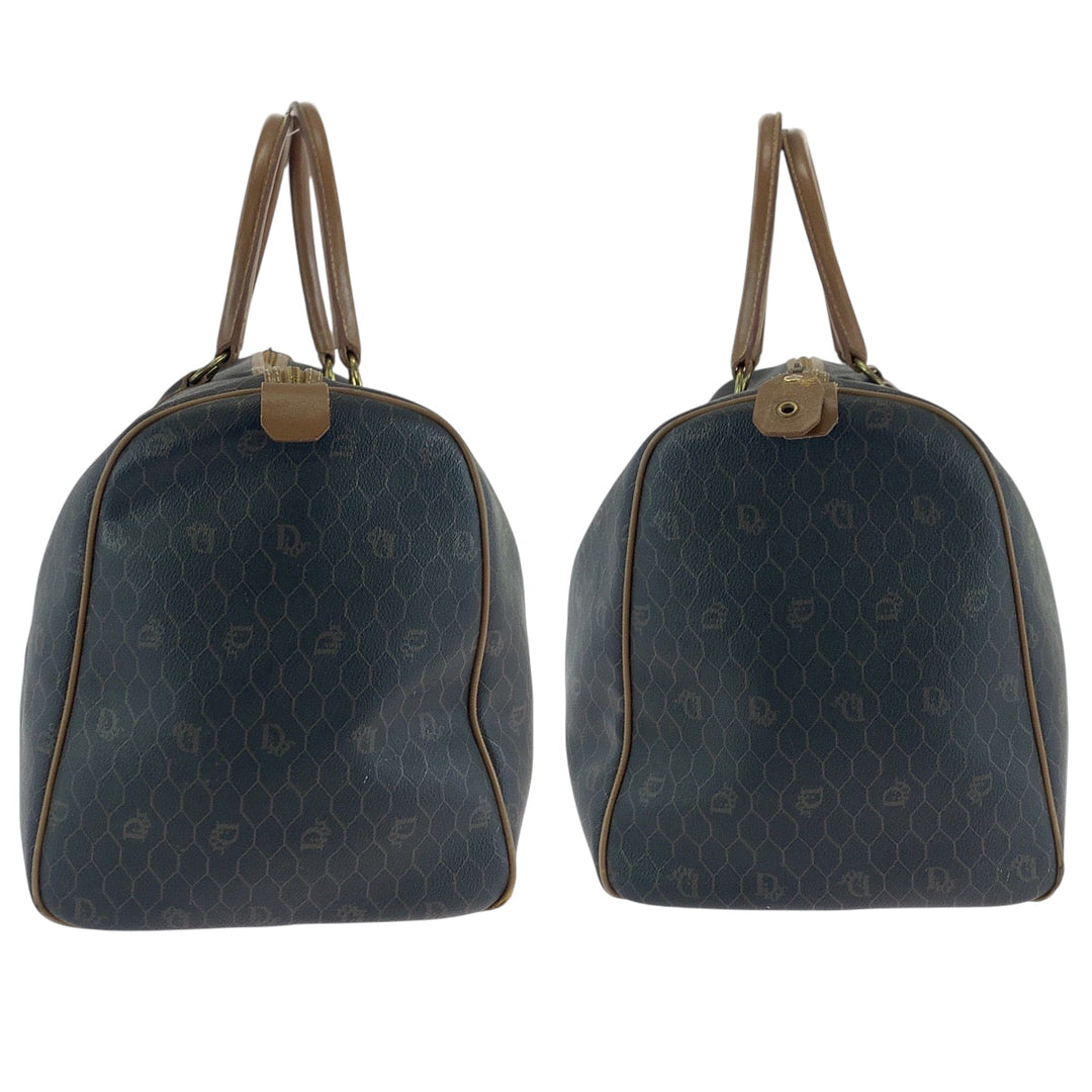 Dior Boston Duffel bag PVC Brown Gold Metal Boston Duffel bag Handbag Honeycomb Pattern Women Used Authentic