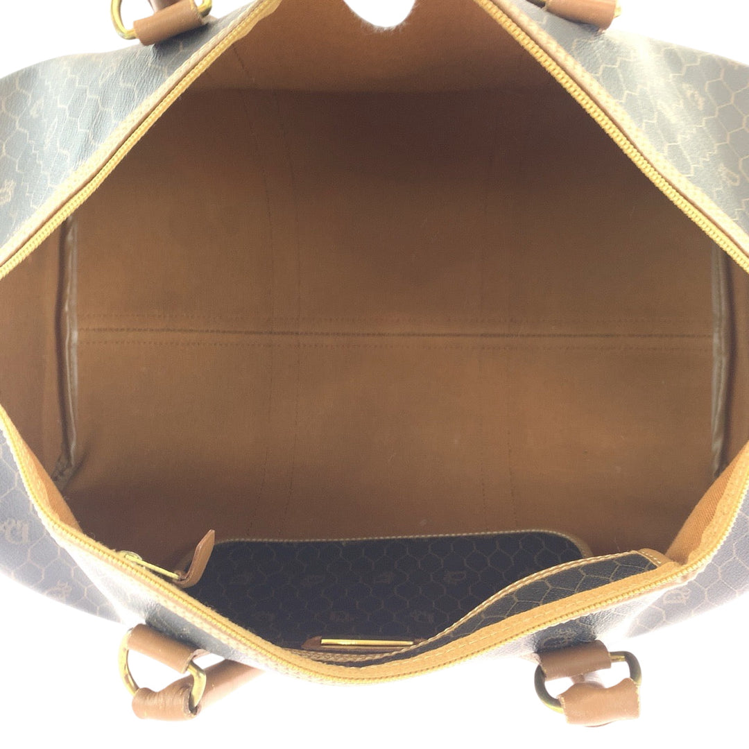 Dior Boston Duffel bag PVC Brown Gold Metal Boston Duffel bag Handbag Honeycomb Pattern Women Used Authentic