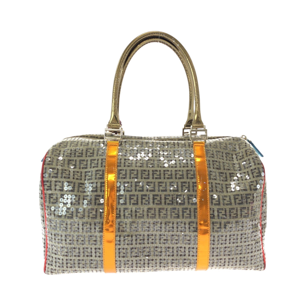 FENDI Boston Duffel bag 2370 8BL099 XBH 079 canvas Beige Multicolor Gold Metal Boston Duffel bag Handbag Zucchino Sequins Overnight Women Used Authentic