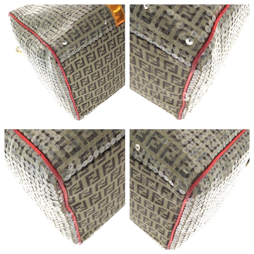 FENDI Boston Duffel bag 2370 8BL099 XBH 079 canvas Beige Multicolor Gold Metal Boston Duffel bag Handbag Zucchino Sequins Overnight Women Used Authentic