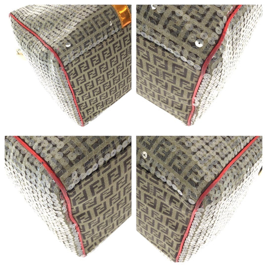 FENDI Boston Duffel bag 2370 8BL099 XBH 079 canvas Beige Multicolor Gold Metal Boston Duffel bag Handbag Zucchino Sequins Overnight Women Used Authentic