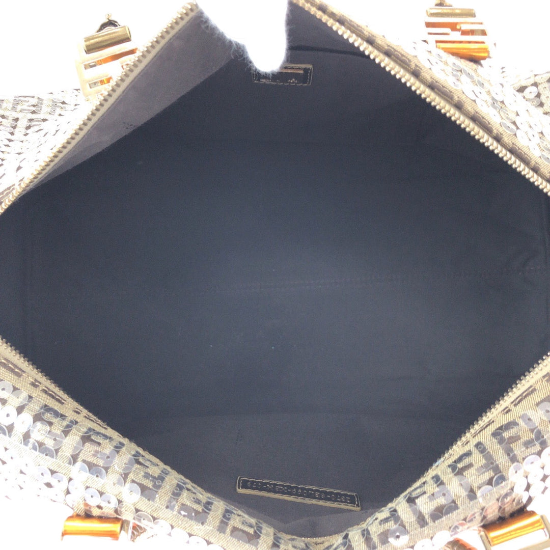 FENDI Boston Duffel bag 2370 8BL099 XBH 079 canvas Beige Multicolor Gold Metal Boston Duffel bag Handbag Zucchino Sequins Overnight Women Used Authentic