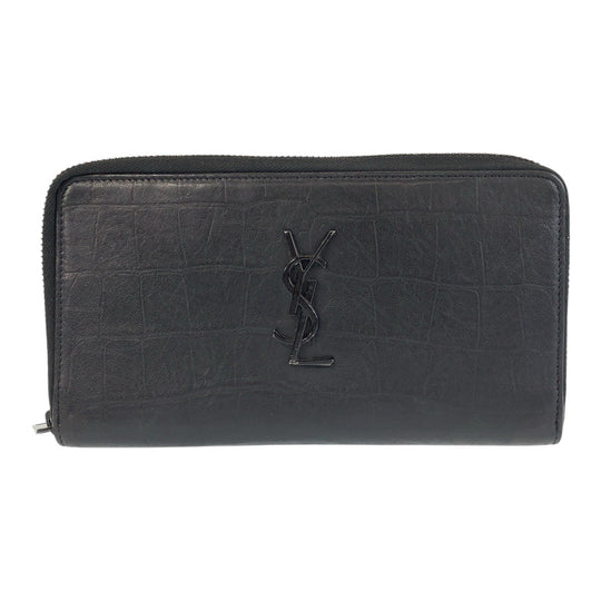 SAINT LAURENT PARIS Long Wallet Purse leather Black black Long Wallet Purse YSL Embossing mens Used Authentic