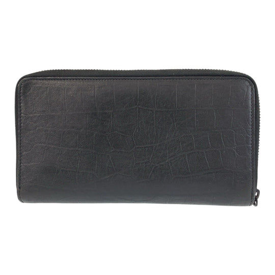 SAINT LAURENT PARIS Long Wallet Purse leather Black black Long Wallet Purse YSL Embossing mens Used Authentic