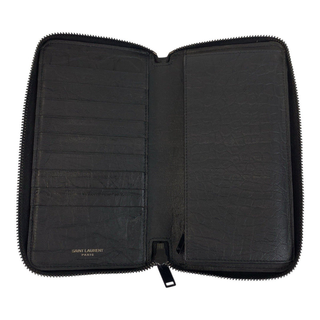 SAINT LAURENT PARIS Long Wallet Purse leather Black black Long Wallet Purse YSL Embossing mens Used Authentic