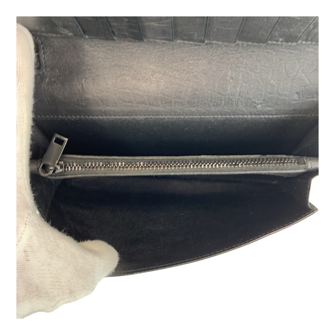SAINT LAURENT PARIS Long Wallet Purse leather Black black Long Wallet Purse YSL Embossing mens Used Authentic