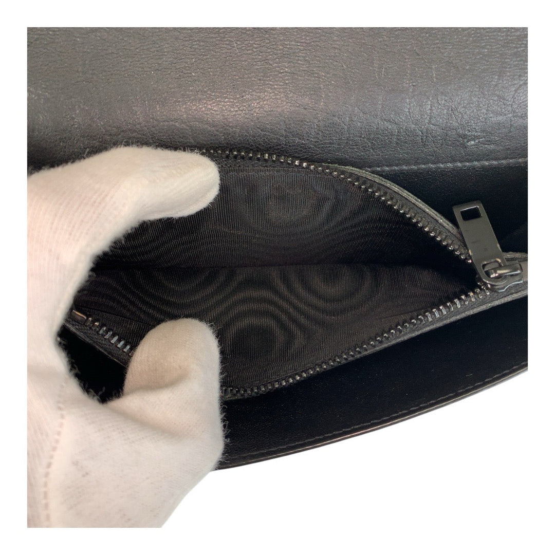 SAINT LAURENT PARIS Long Wallet Purse leather Black black Long Wallet Purse YSL Embossing mens Used Authentic