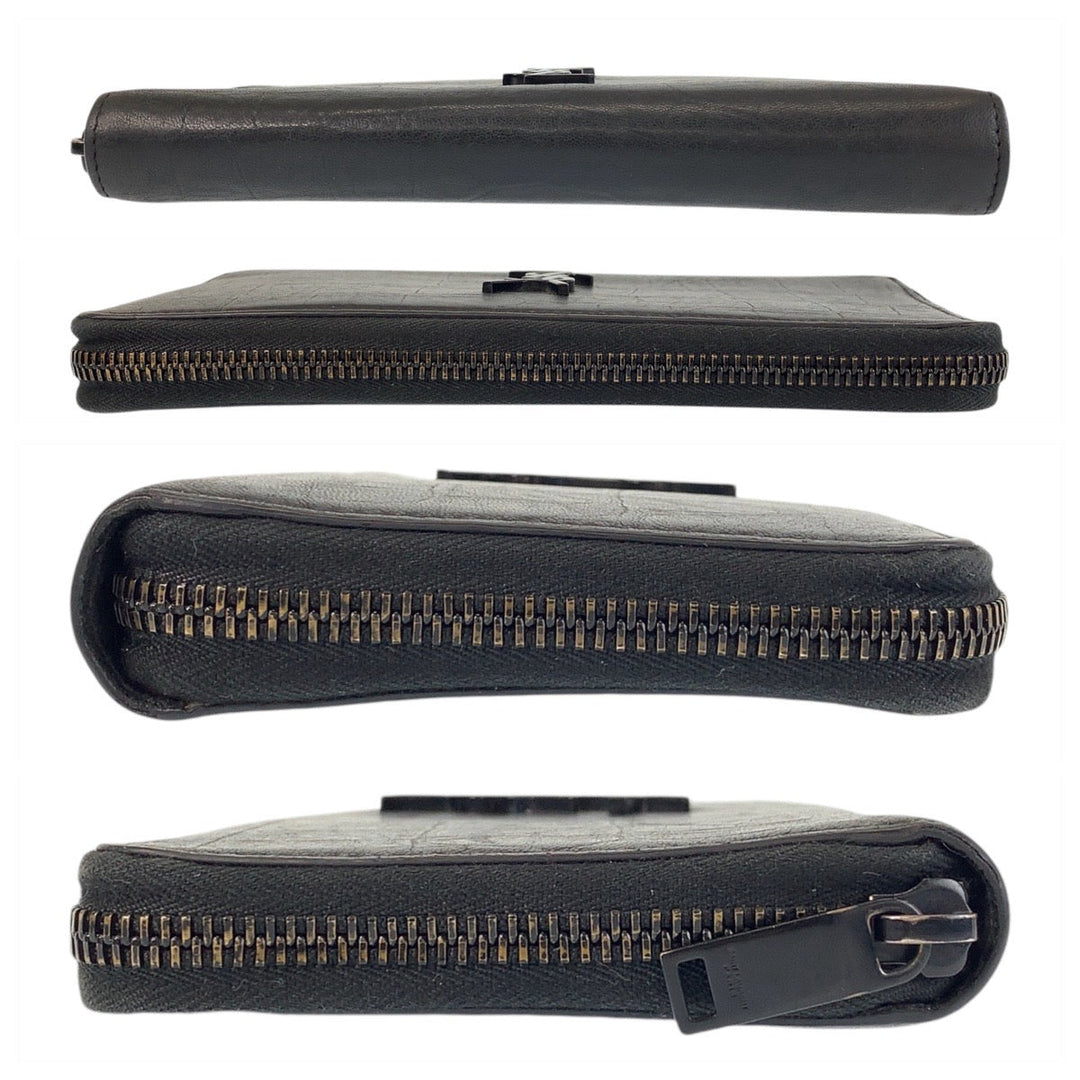 SAINT LAURENT PARIS Long Wallet Purse leather Black black Long Wallet Purse YSL Embossing mens Used Authentic