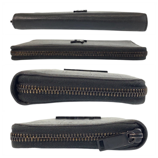 SAINT LAURENT PARIS Long Wallet Purse leather Black black Long Wallet Purse YSL Embossing mens Used Authentic