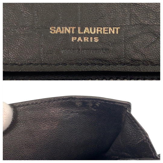SAINT LAURENT PARIS Long Wallet Purse leather Black black Long Wallet Purse YSL Embossing mens Used Authentic