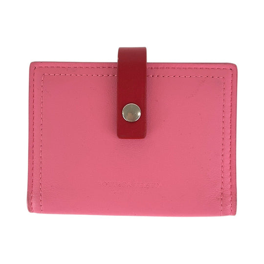 BOTTEGAVENETA Card Case leather Pink Red SilverMetal Women Used Authentic