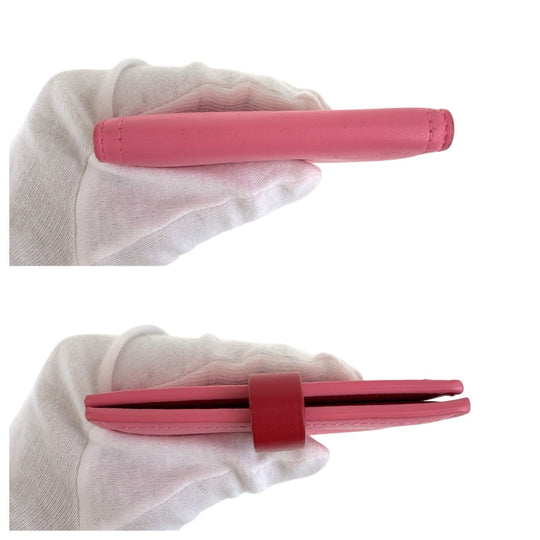 BOTTEGAVENETA Card Case leather Pink Red SilverMetal Women Used Authentic
