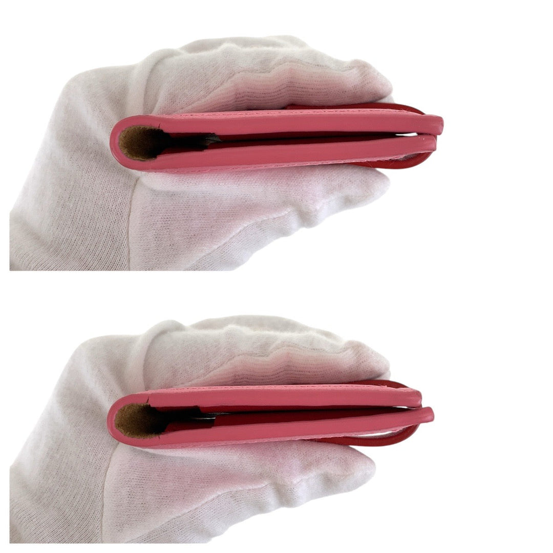 BOTTEGAVENETA Card Case leather Pink Red SilverMetal Women Used Authentic