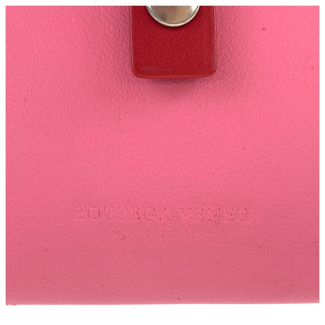 BOTTEGAVENETA Card Case leather Pink Red SilverMetal Women Used Authentic