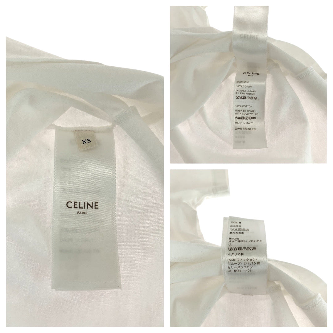 CELINE Short sleeve T-shirt 2X351501F cotton White gold Short sleeve T-shirt Embroidery Women XS Used Authentic