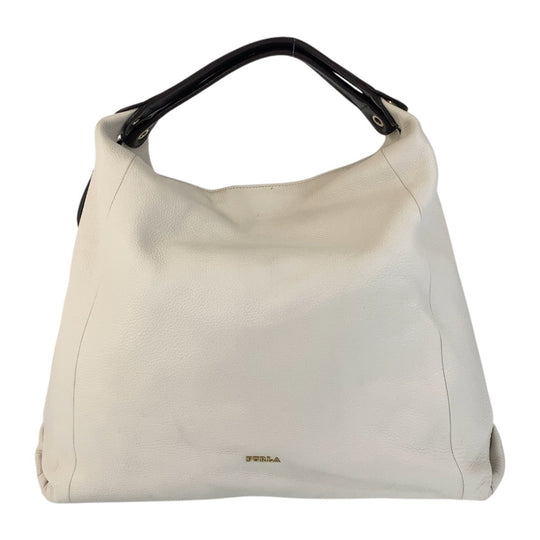 Furla Shoulder Bag leather White Brown Gold Metal Liz Women Used Authentic