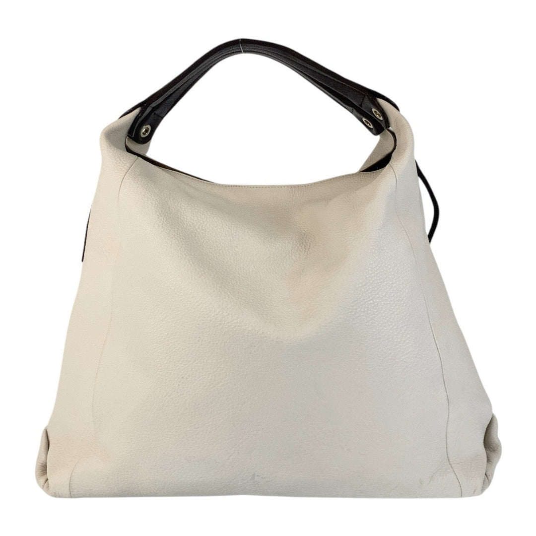 Furla Shoulder Bag leather White Brown Gold Metal Liz Women Used Authentic