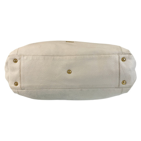 Furla Shoulder Bag leather White Brown Gold Metal Liz Women Used Authentic