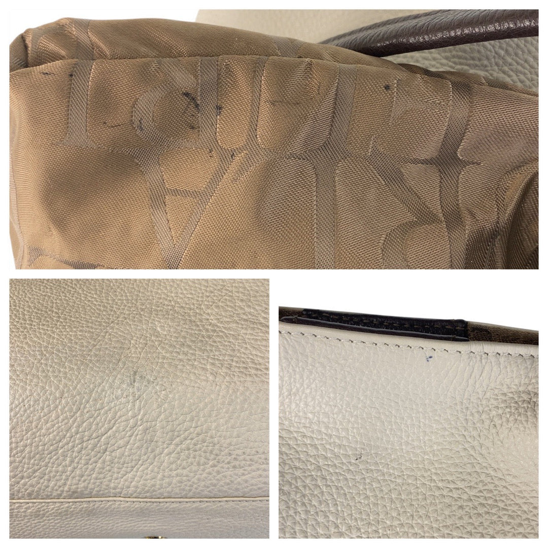 Furla Shoulder Bag leather White Brown Gold Metal Liz Women Used Authentic
