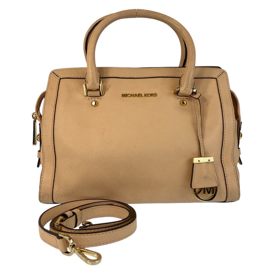 MICHAEL KORS Handbag leather Beige Gold Metal Handbag Shoulder Bag 2way Women Used Authentic