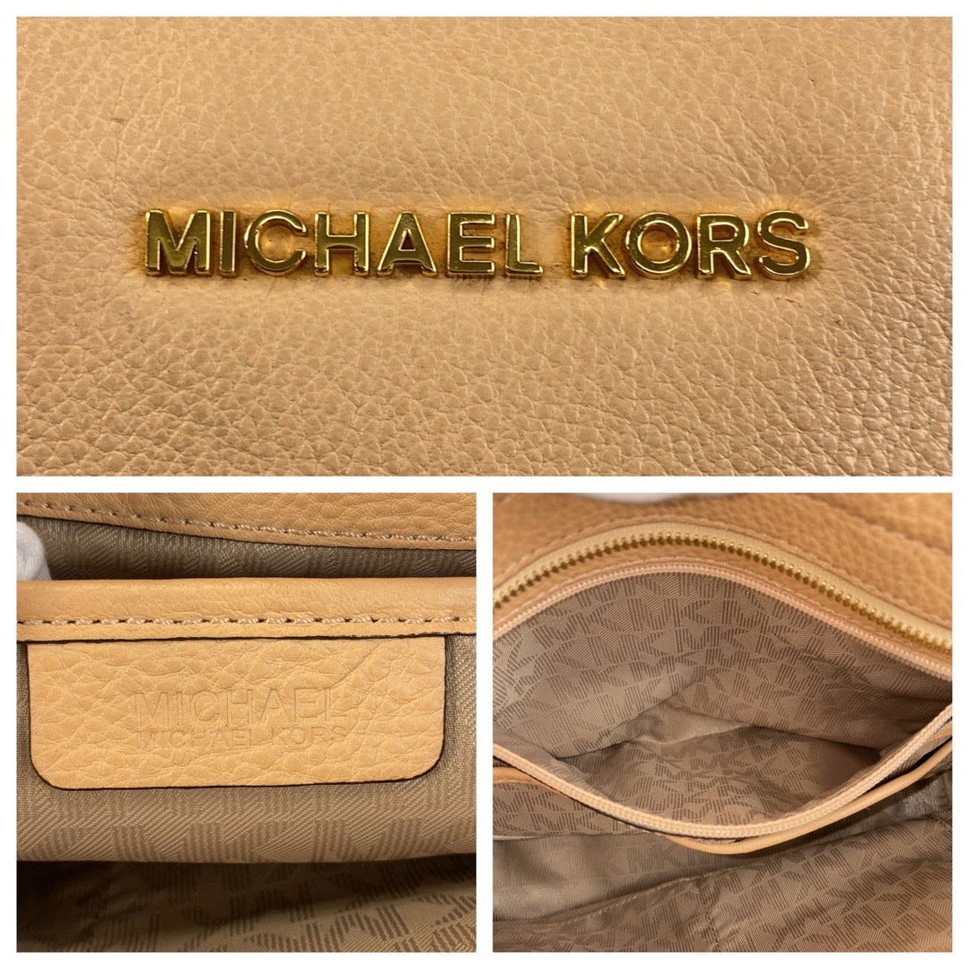 MICHAEL KORS Handbag leather Beige Gold Metal Handbag Shoulder Bag 2way Women Used Authentic