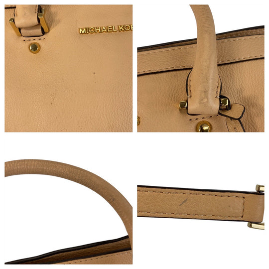 MICHAEL KORS Handbag leather Beige Gold Metal Handbag Shoulder Bag 2way Women Used Authentic