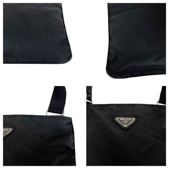 PRADA Shoulder Bag Nylon Black SilverMetal Shoulder Bag Sacoche Test Triangle With logo Women Used Authentic