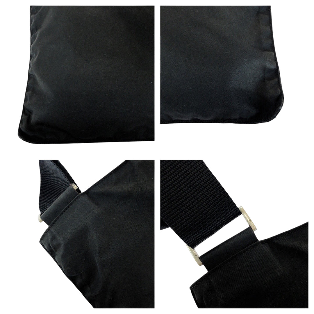 PRADA Shoulder Bag Nylon Black SilverMetal Shoulder Bag Sacoche Test Triangle With logo Women Used Authentic