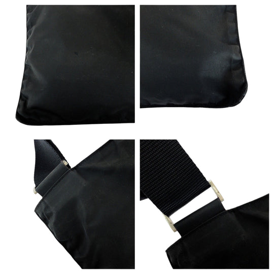 PRADA Shoulder Bag Nylon Black SilverMetal Shoulder Bag Sacoche Test Triangle With logo Women Used Authentic