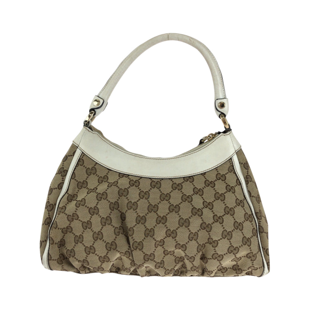 GUCCI Shoulder Bag 190525 GG canvas Beige White Gold Metal Hobo One Shoulder Bag Abbey Women Used Authentic