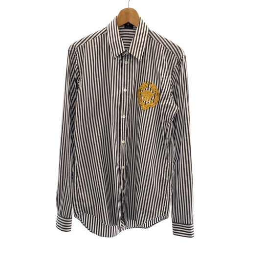 VERSACE Long sleeve shirt A87413 cotton Gray white Long-sleeved shirt striped shirt Medusa mens 39 Used Authentic