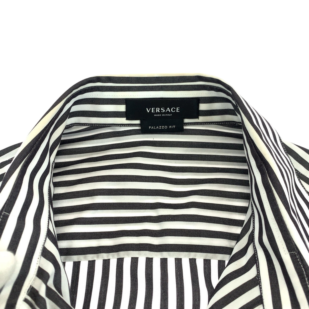 VERSACE Long sleeve shirt A87413 cotton Gray white Long-sleeved shirt striped shirt Medusa mens 39 Used Authentic