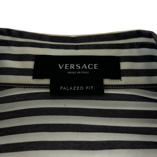 VERSACE Long sleeve shirt A87413 cotton Gray white Long-sleeved shirt striped shirt Medusa mens 39 Used Authentic