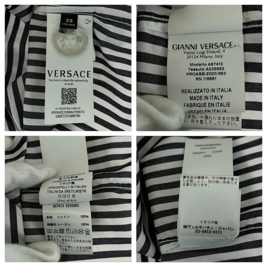 VERSACE Long sleeve shirt A87413 cotton Gray white Long-sleeved shirt striped shirt Medusa mens 39 Used Authentic