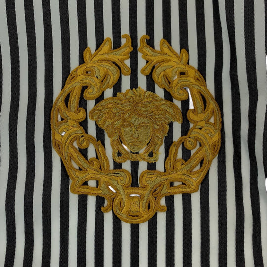 VERSACE Long sleeve shirt A87413 cotton Gray white Long-sleeved shirt striped shirt Medusa mens 39 Used Authentic