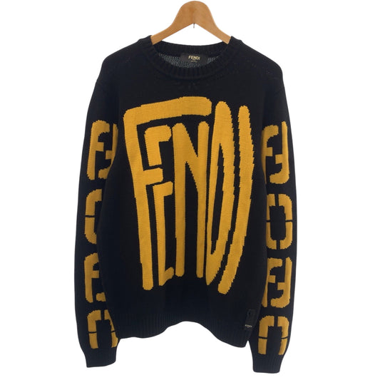 FENDI knit FZY111 ADU6 wool Black yellow Knit sweater Big logo mens No Size (See Description) Used Authentic