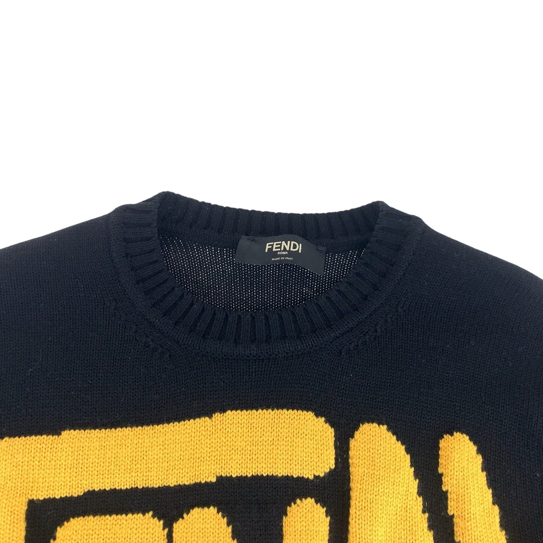 FENDI knit FZY111 ADU6 wool Black yellow Knit sweater Big logo mens No Size (See Description) Used Authentic