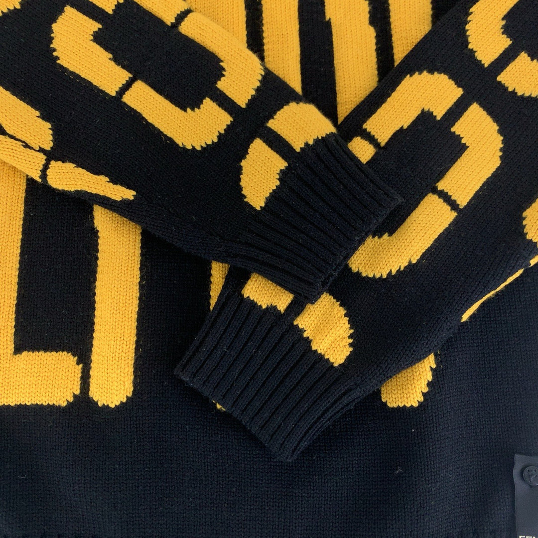 FENDI knit FZY111 ADU6 wool Black yellow Knit sweater Big logo mens No Size (See Description) Used Authentic