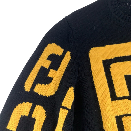 FENDI knit FZY111 ADU6 wool Black yellow Knit sweater Big logo mens No Size (See Description) Used Authentic