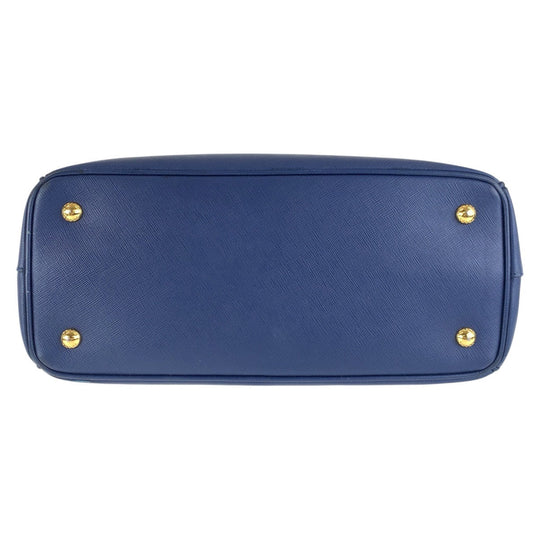 PRADA Tote Bag leather Blue GoldMetal Tote Bag Shoulder Bag 2way Safiano Galleria TriangleWith logo Women Used Authentic