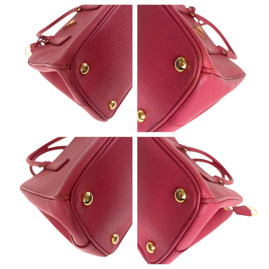 PRADA Tote Bag leather Pink Gold Metal Tote Bag Shoulder Bag 2way Safiano Galleria TriangleWith logo Women Used Authentic