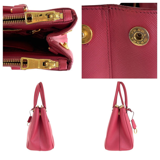 PRADA Tote Bag leather Pink Gold Metal Tote Bag Shoulder Bag 2way Safiano Galleria TriangleWith logo Women Used Authentic