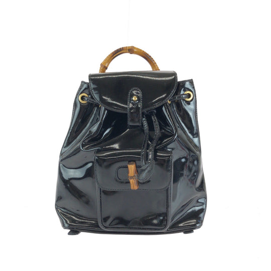 GUCCI Backpack 003 2850 0030 Patent leather Black GoldMetal Backpack Backpack Bamboo Women Used Authentic