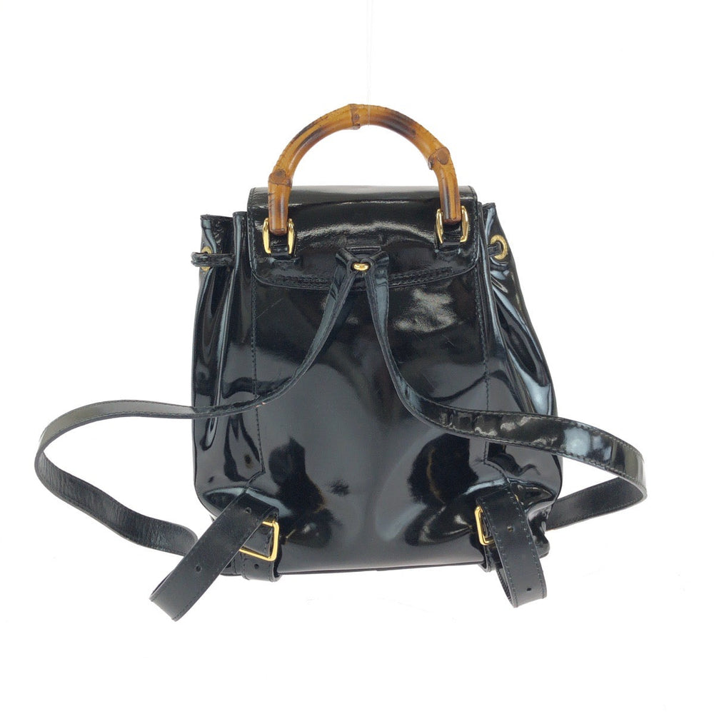 GUCCI Backpack 003 2850 0030 Patent leather Black GoldMetal Backpack Backpack Bamboo Women Used Authentic