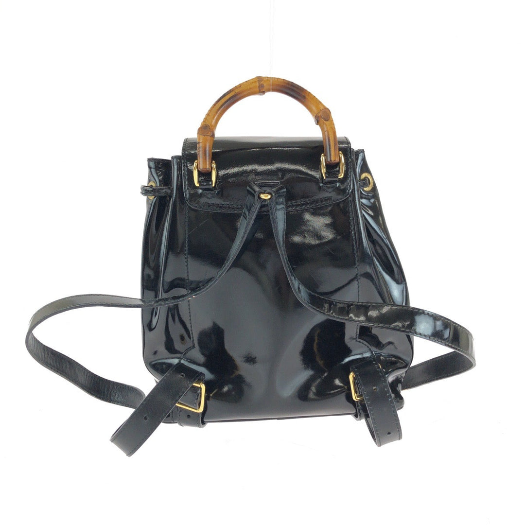 GUCCI Backpack 003 2850 0030 Patent leather Black GoldMetal Backpack Backpack Bamboo Women Used Authentic