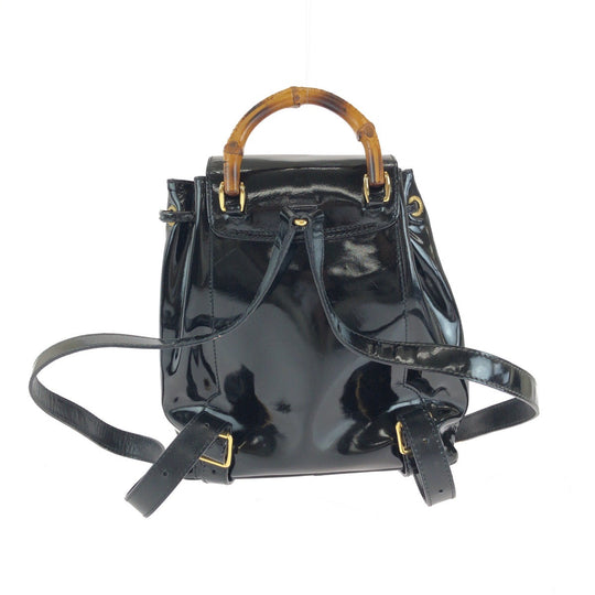 GUCCI Backpack 003 2850 0030 Patent leather Black GoldMetal Backpack Backpack Bamboo Women Used Authentic