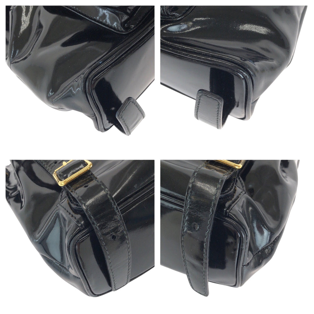 GUCCI Backpack 003 2850 0030 Patent leather Black GoldMetal Backpack Backpack Bamboo Women Used Authentic