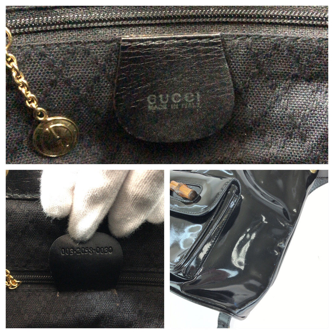 GUCCI Backpack 003 2850 0030 Patent leather Black GoldMetal Backpack Backpack Bamboo Women Used Authentic