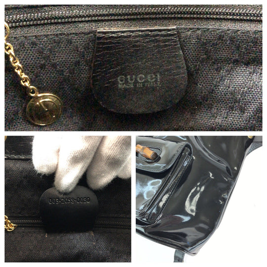GUCCI Backpack 003 2850 0030 Patent leather Black GoldMetal Backpack Backpack Bamboo Women Used Authentic