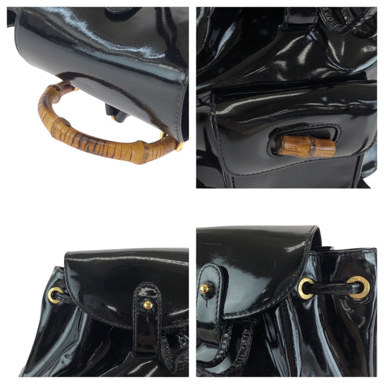 GUCCI Backpack 003 2850 0030 Patent leather Black GoldMetal Backpack Backpack Bamboo Women Used Authentic